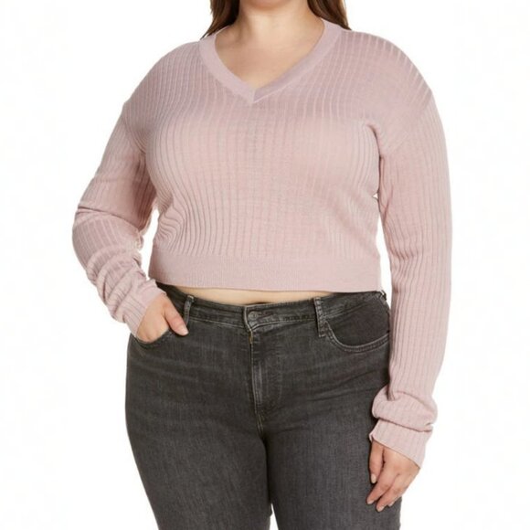 NEW Nordstrom Reagan V-Neck Ribbed Sweater Pink‎ Smoke Size 1X BP Knit Top Blush - Picture 3 of 13